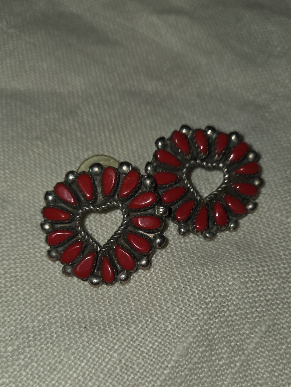 Vintage Zuni Coral Petit Point Heart Earrings